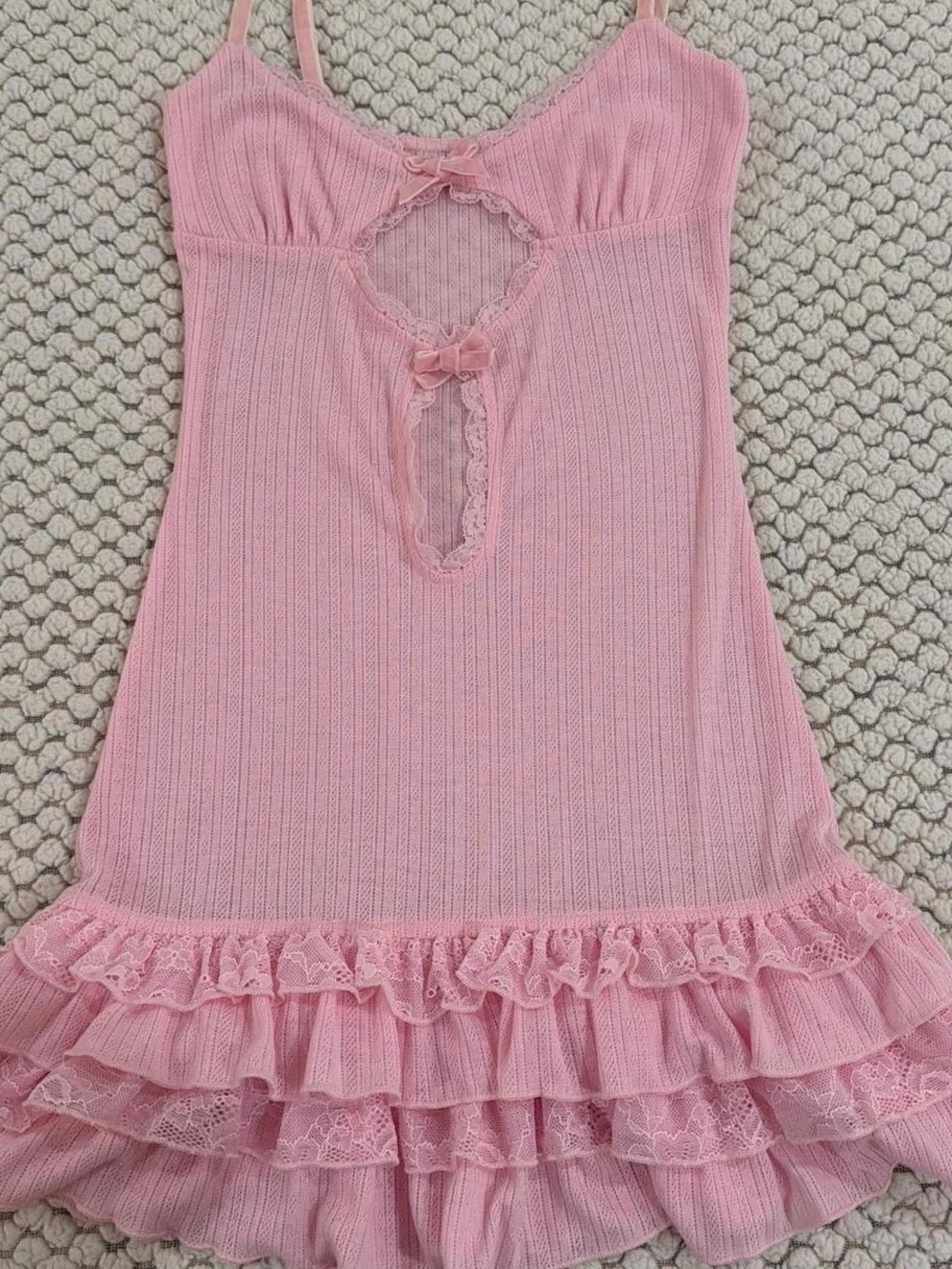 I.AM.GIA Pink Ribbed Lace-Trim Mini Dress